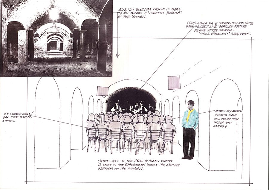 Cavern Club concept art toen The Beatles Story in 1989/1990 werd ontworpen