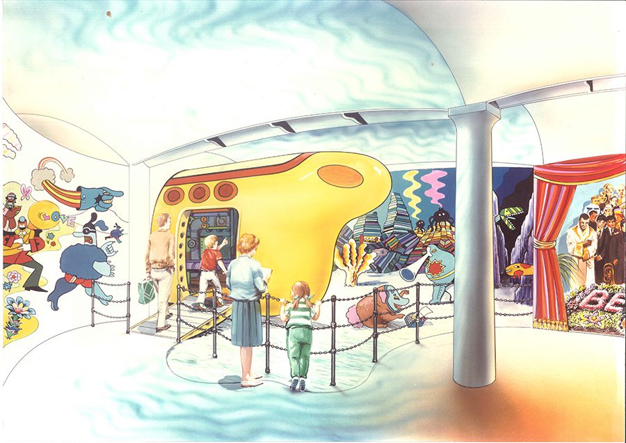 gele subconcept art toen The Beatles Story in 1989/1990 werd ontworpen