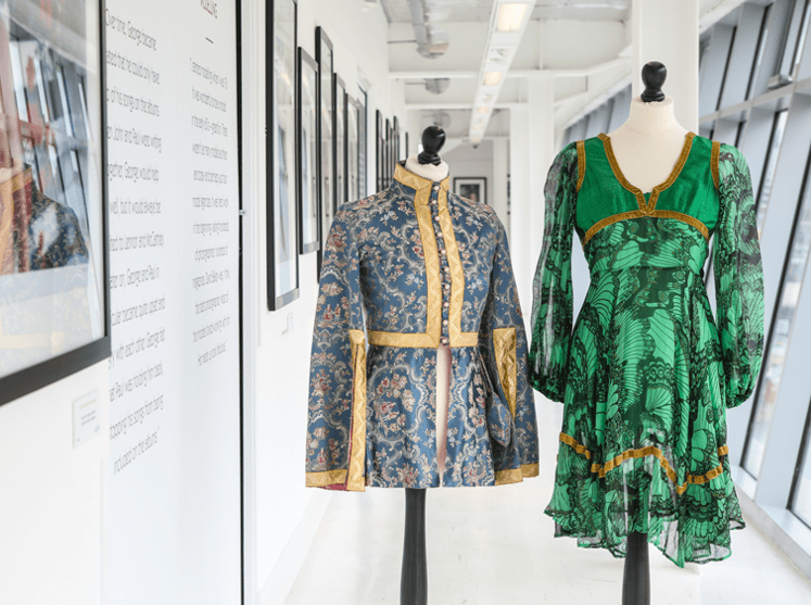 Two of Pattie Boyd’s outfits set to be showcased in her ‘George, Eric and Me’ exhibition.