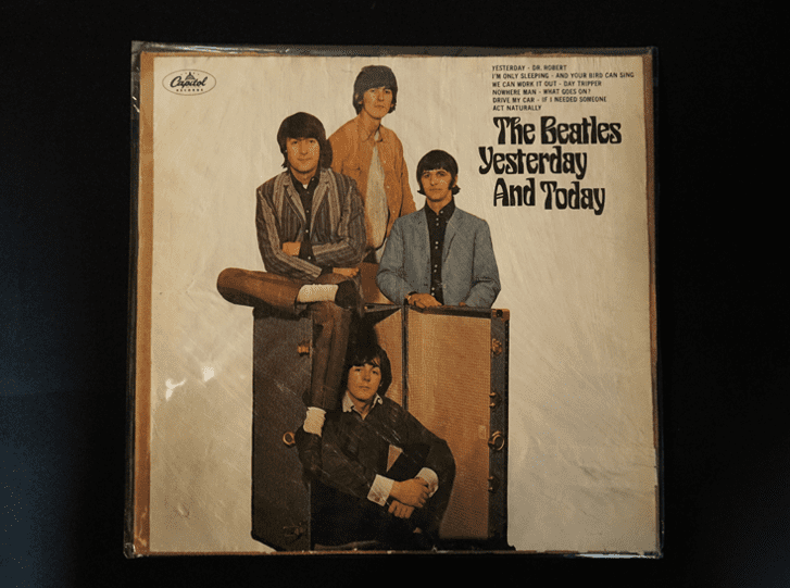 The 'more acceptable' replacement album cover, part of The Beatles Story's Main Exhibition.