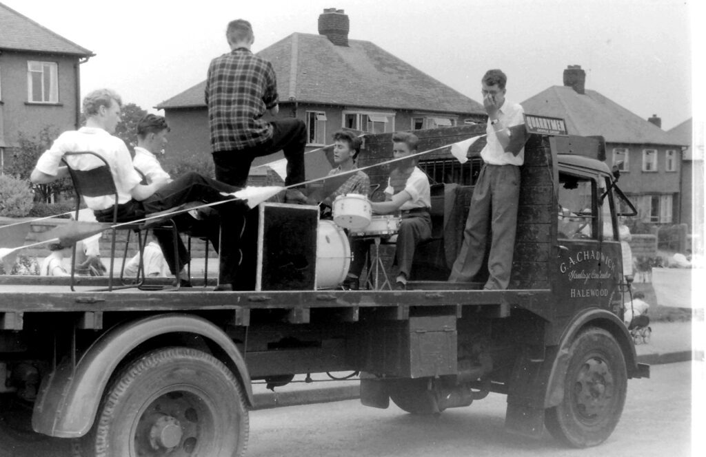 The Quarrymen at the 1957 Woolton Village Fete procession.