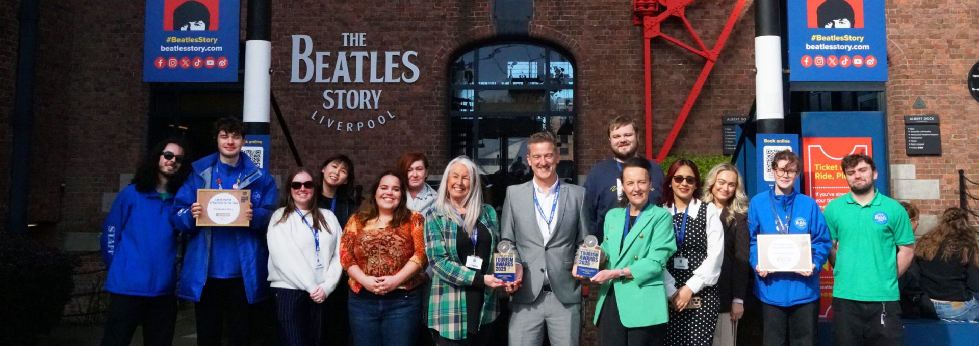 The Beatles Story staff with the trophy won for Liverpool City Region International Tourism Award 2025, which allowed us to be listed as a finalist in VisitEngland Awards for Excellence 2026.